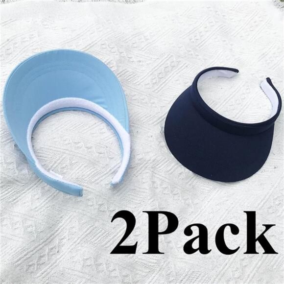 2 Pack Visor Women Men Sun Hat Clip On Visors Adjustable Sport Wide Brim Cap - Picture 3 of 6